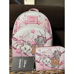 Loungefly Disney The Aristocats Kittens Cherry Blossom Mini Backpack and wallet